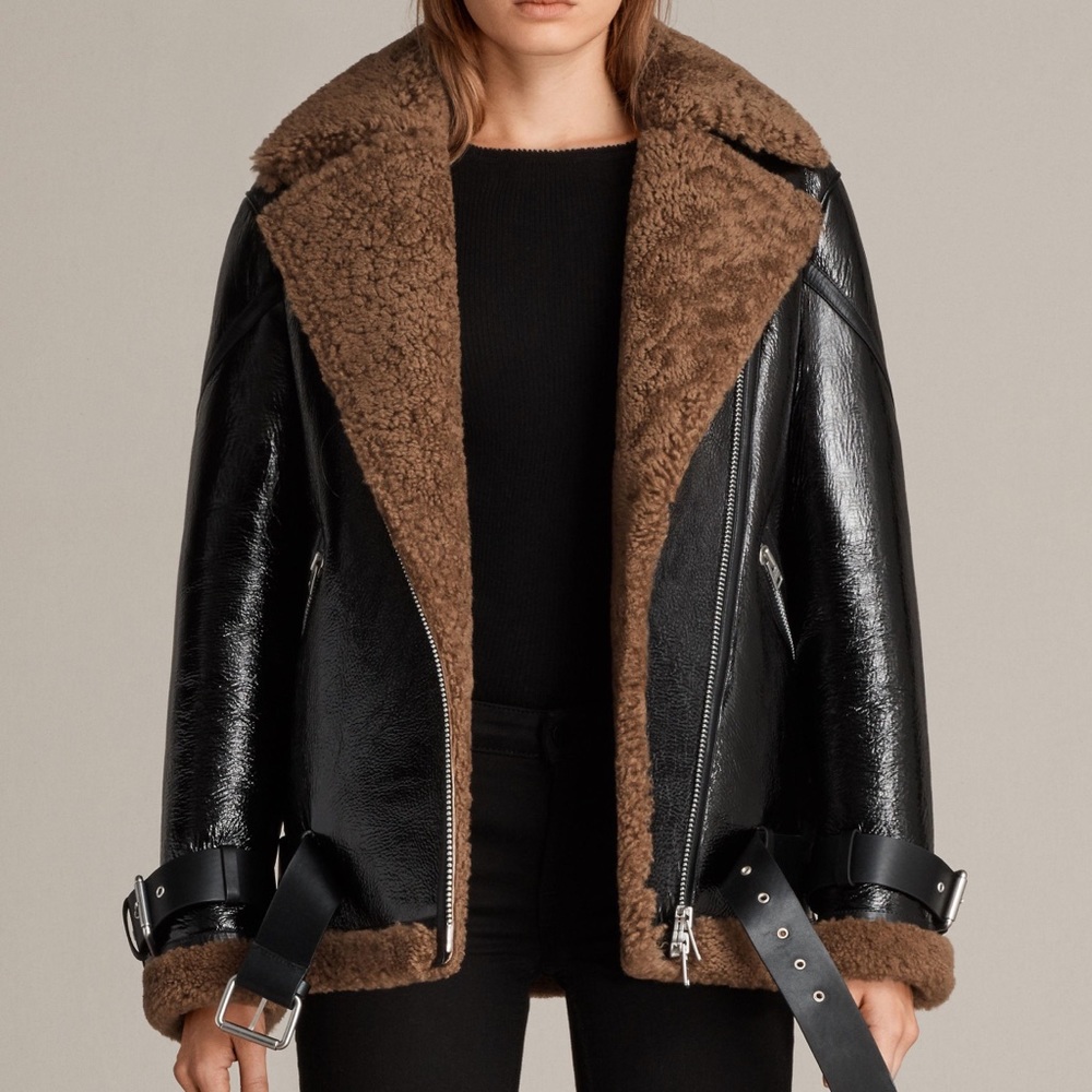 All Saints Black Oversized “HAWLEY” Leather Jacket